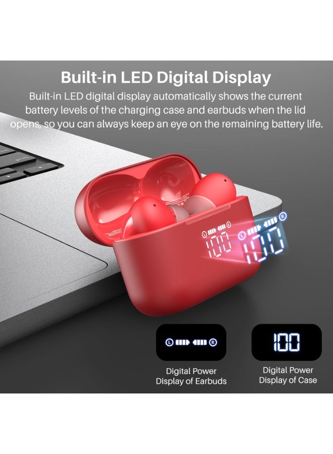 TOZO T20 Wireless Earbuds Bluetooth Headphones 48.5 Hrs Playtime with LED Digital Display, IPX8 Waterproof, Dual Mic Call Noise Cancelling 10mm Broad Range Speakers with Wireless Charging Case Red - Image 4